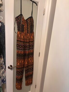 Band of Gypsies Black & Orange Printed Strap Jumpsuit